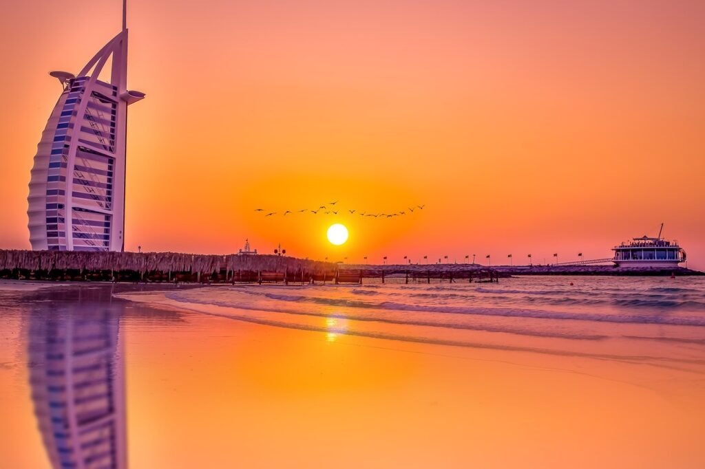 sea, nature, sunset, romantic, dubai